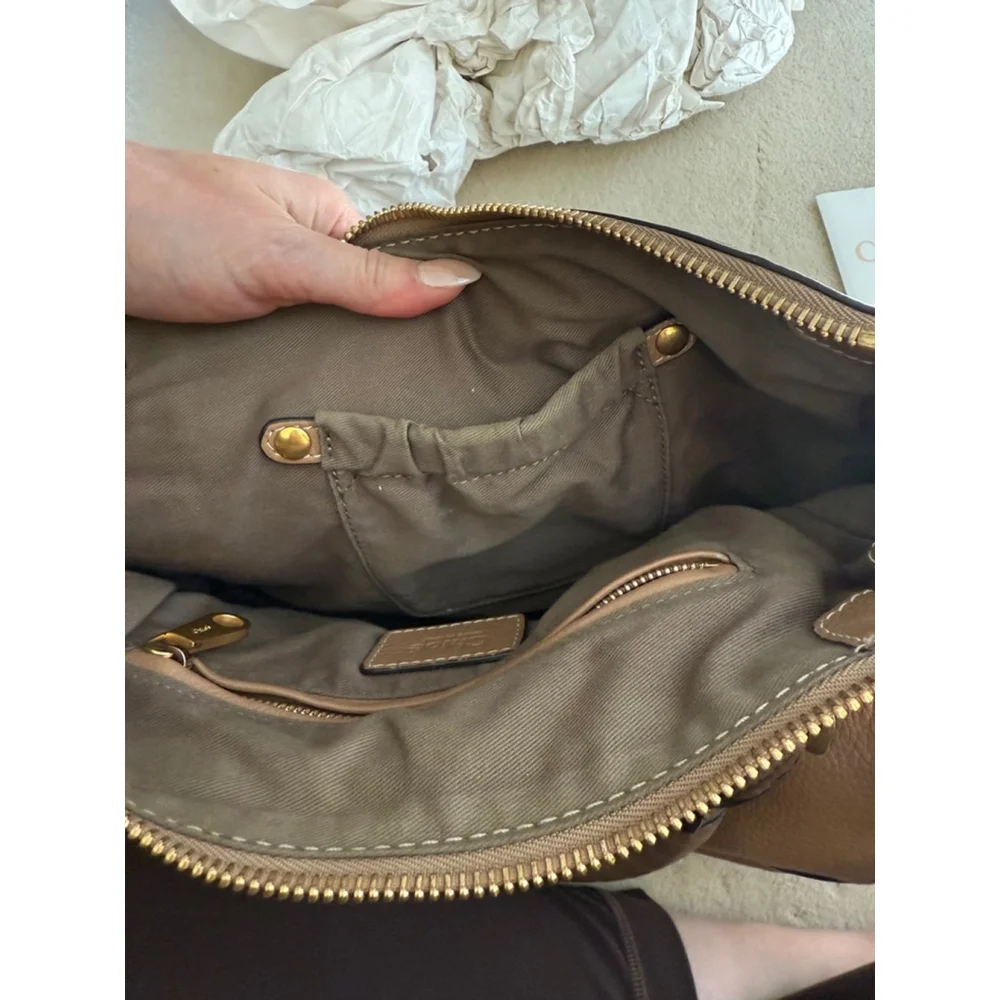 Chloe Marcie Medium Double Carry Satchel Bag in Grained Leather in Nut